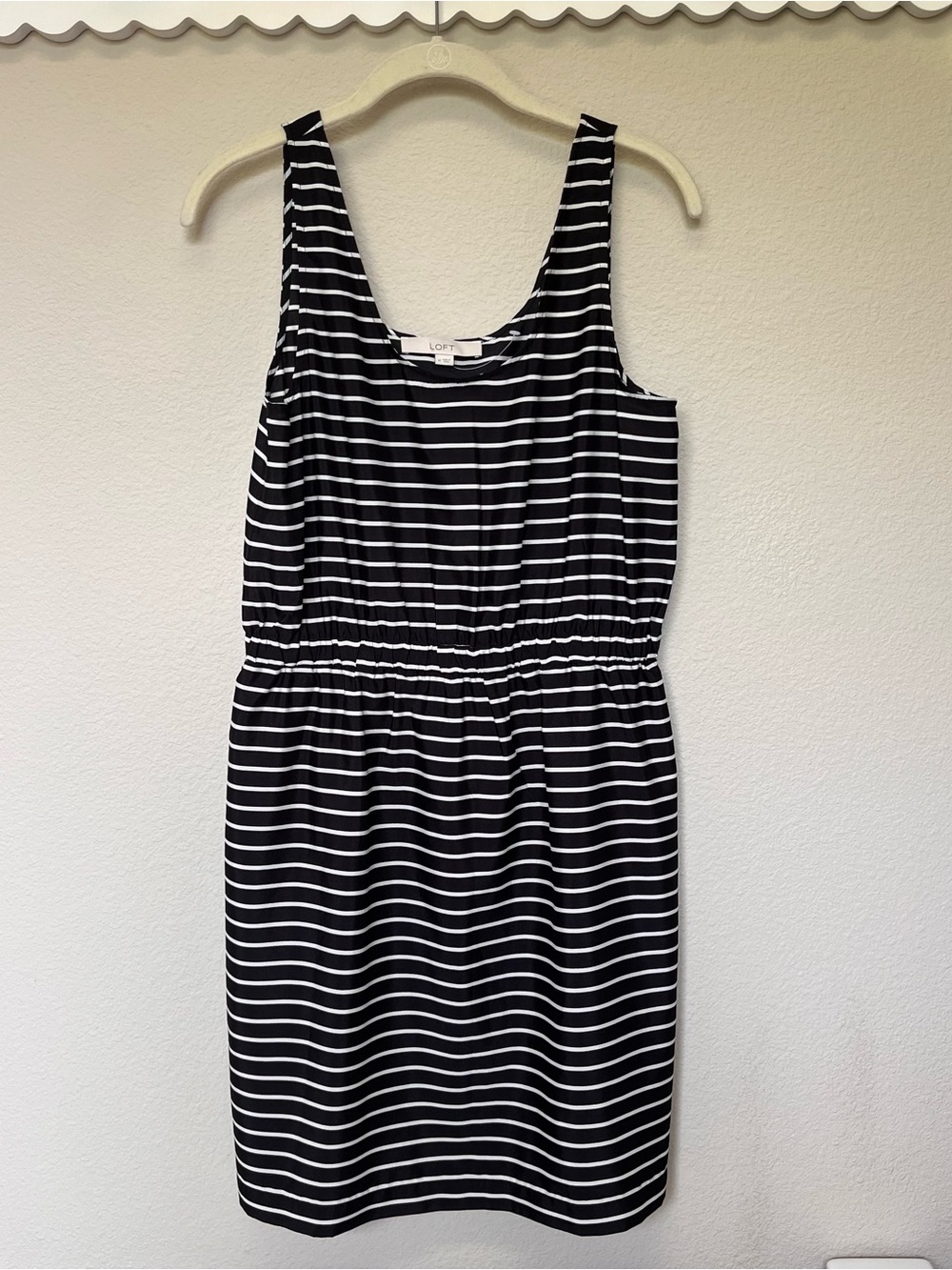 LOFT Black and White Striped Sleeveless Dress
